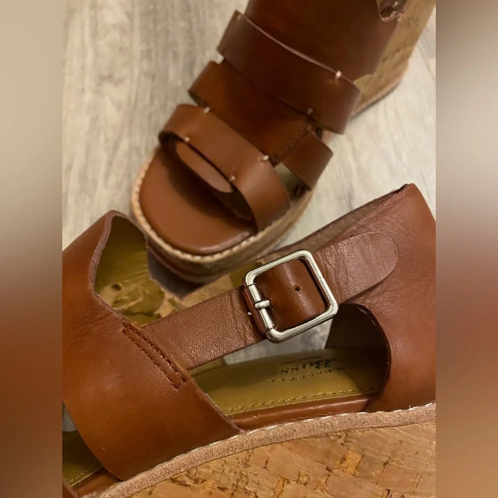 G HBass & Co Wedges Taylor Camel Brown Leather Strappy Platform Cork Heel sz 8M - Picture 10 of 16